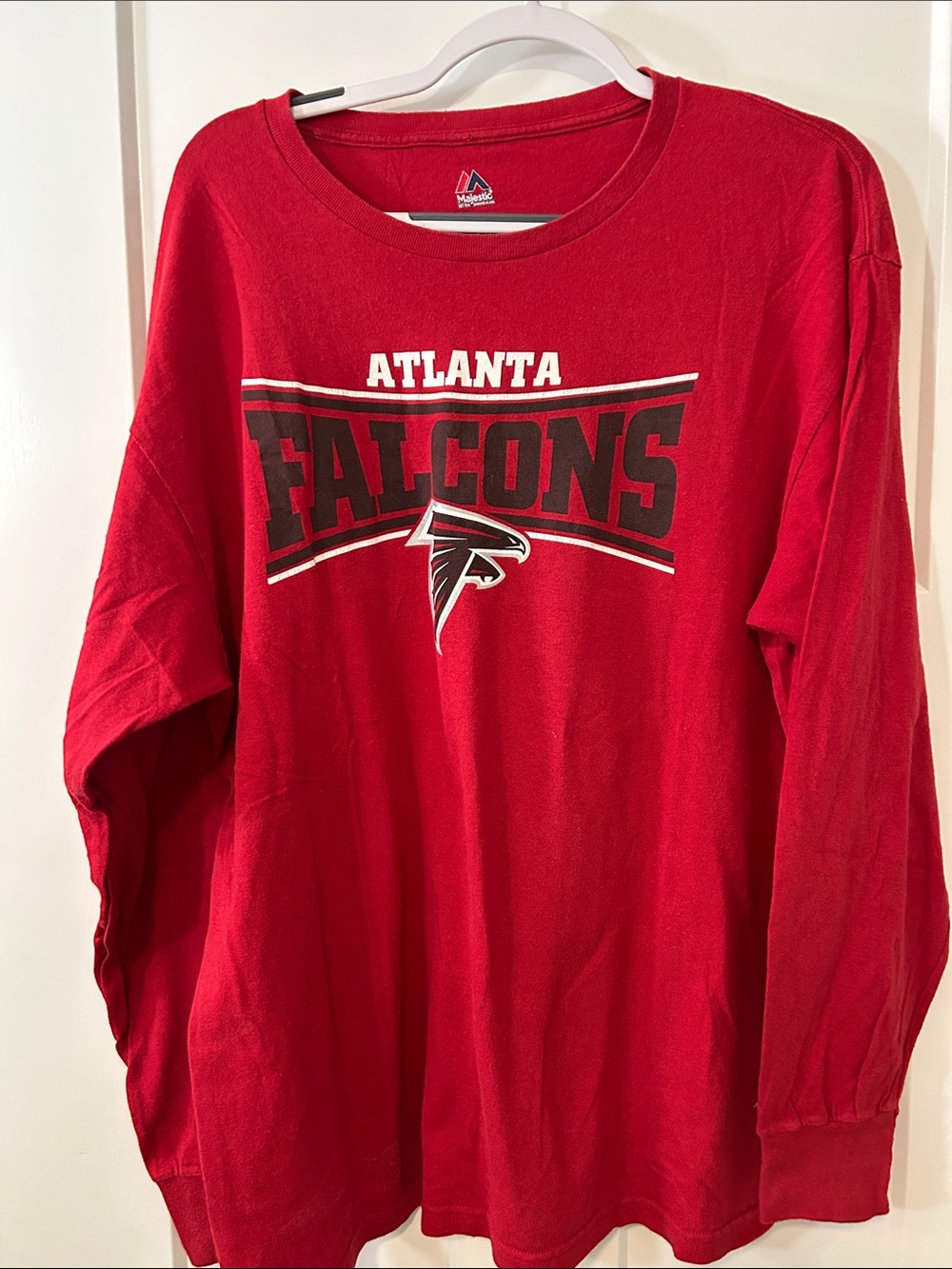 Majestic Atlanta Falcons Long Sleeve Tee in Red with Black Logo